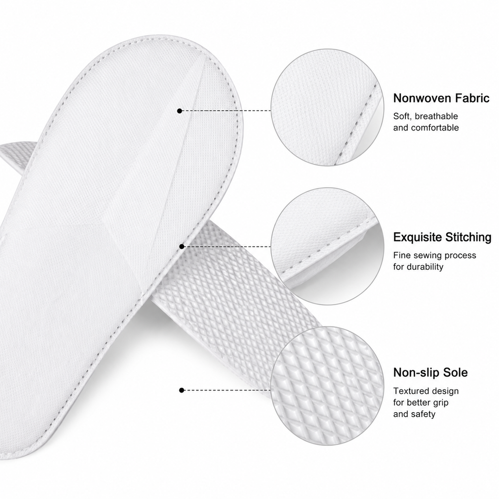 Nonwoven disposable hotel slippers with textured anti-slip sole