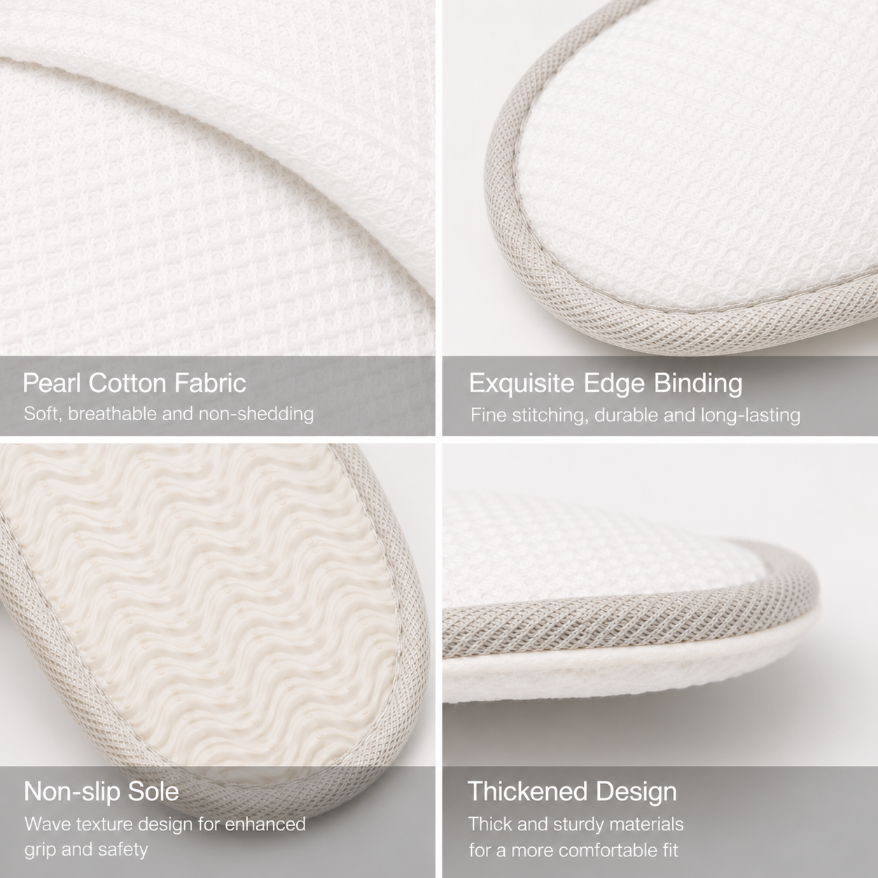 Pearl cotton hotel slipper fabric and anti-slip sole details