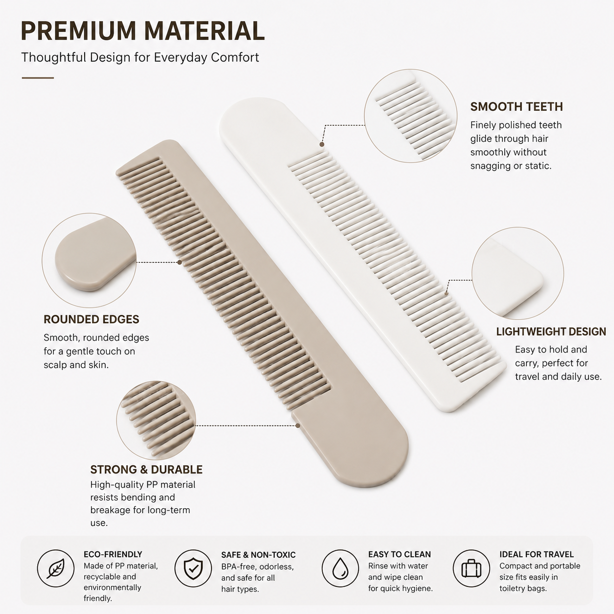 pp hotel comb smooth teeth lightweight durable design