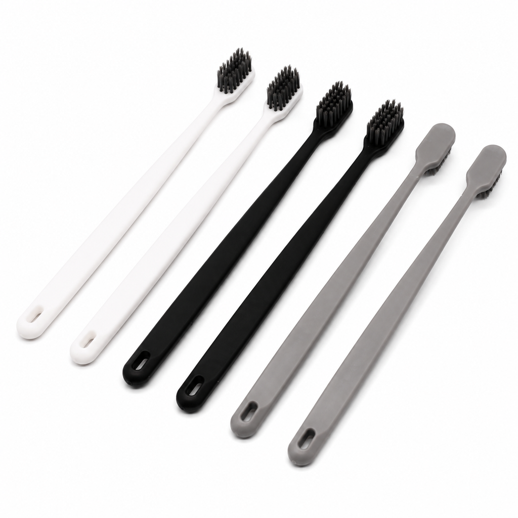 Disposable hotel toothbrushes with PP handles in black white and gray colors