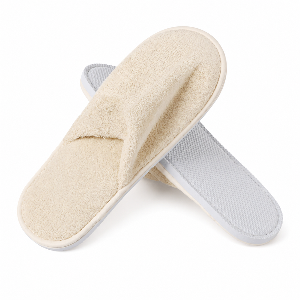 Premium coral fleece hotel slippers with 9mm thick anti-slip sole