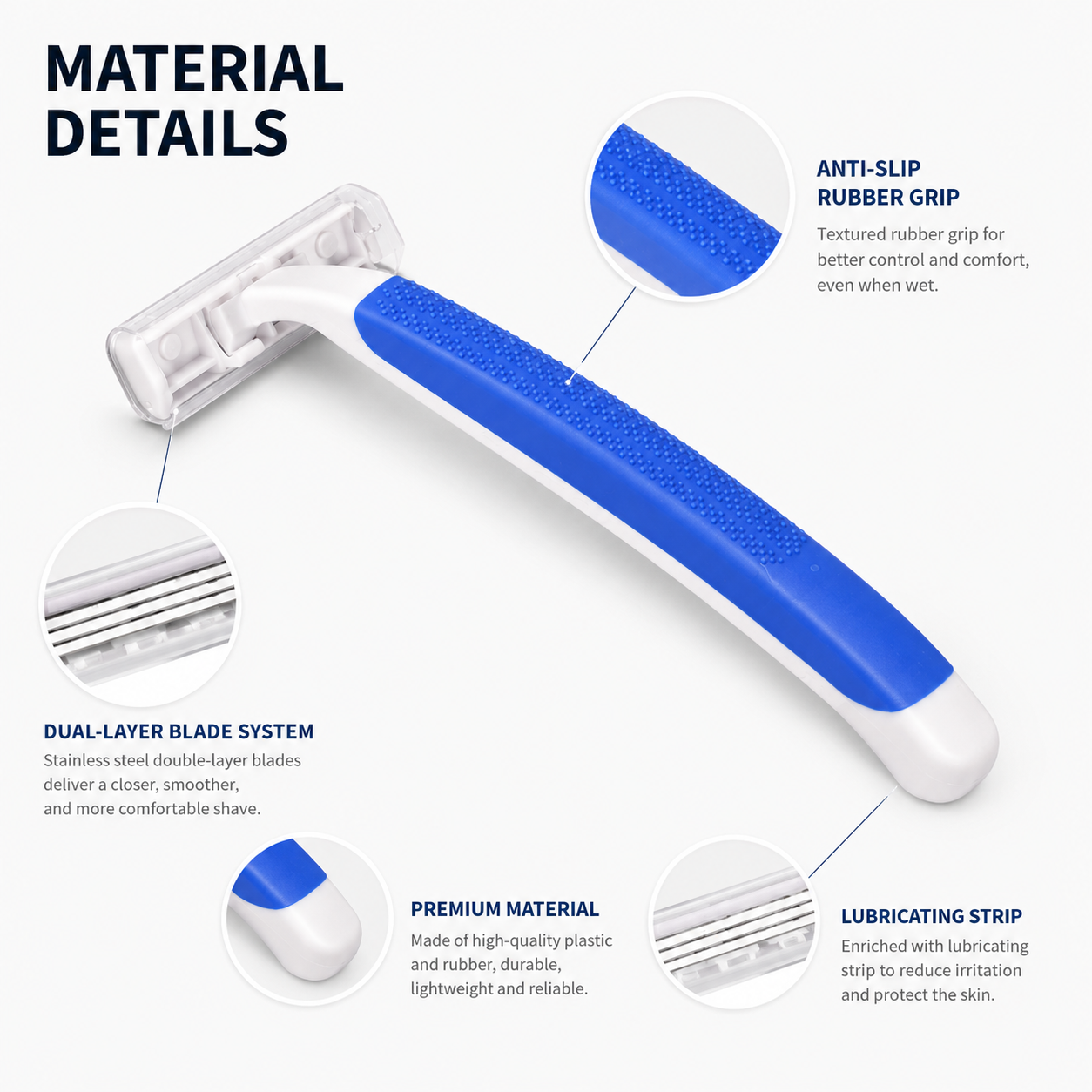 hotel razor anti slip rubber grip and dual blade details