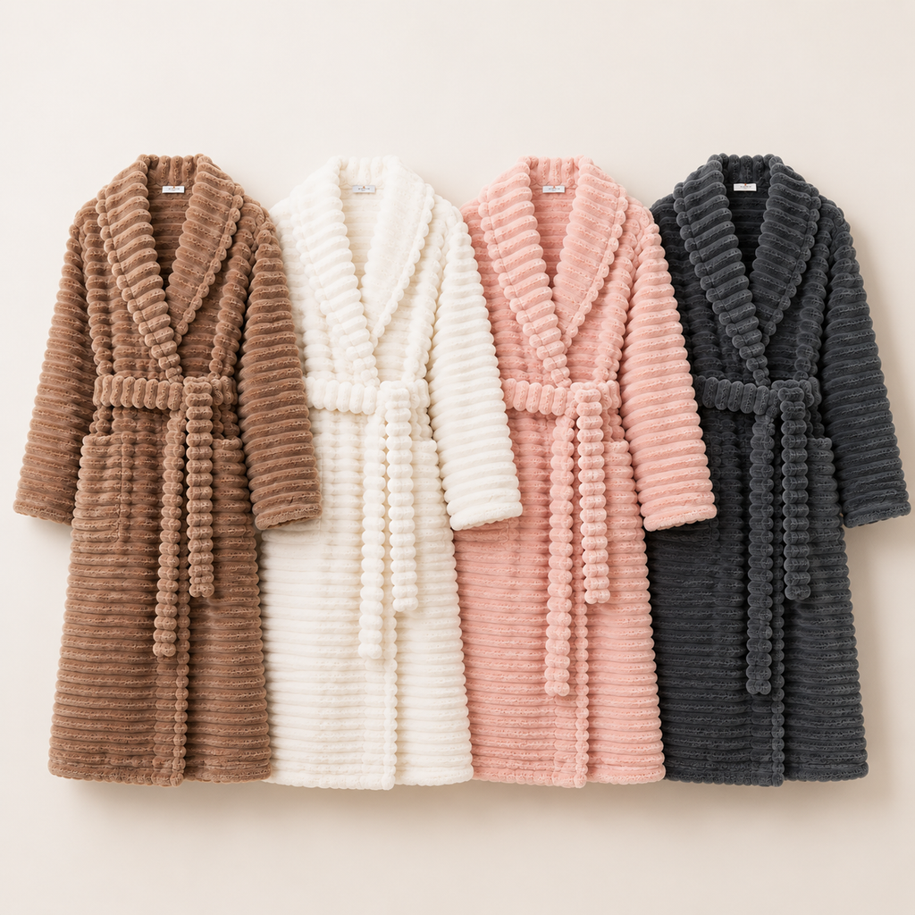 ribbed plush bathrobe color options