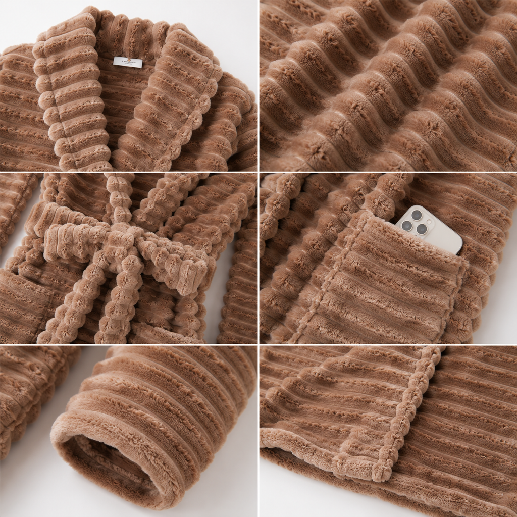 ribbed plush bathrobe fabric details