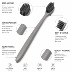 Close-up detail of bamboo charcoal soft bristles and anti-slip toothbrush handle