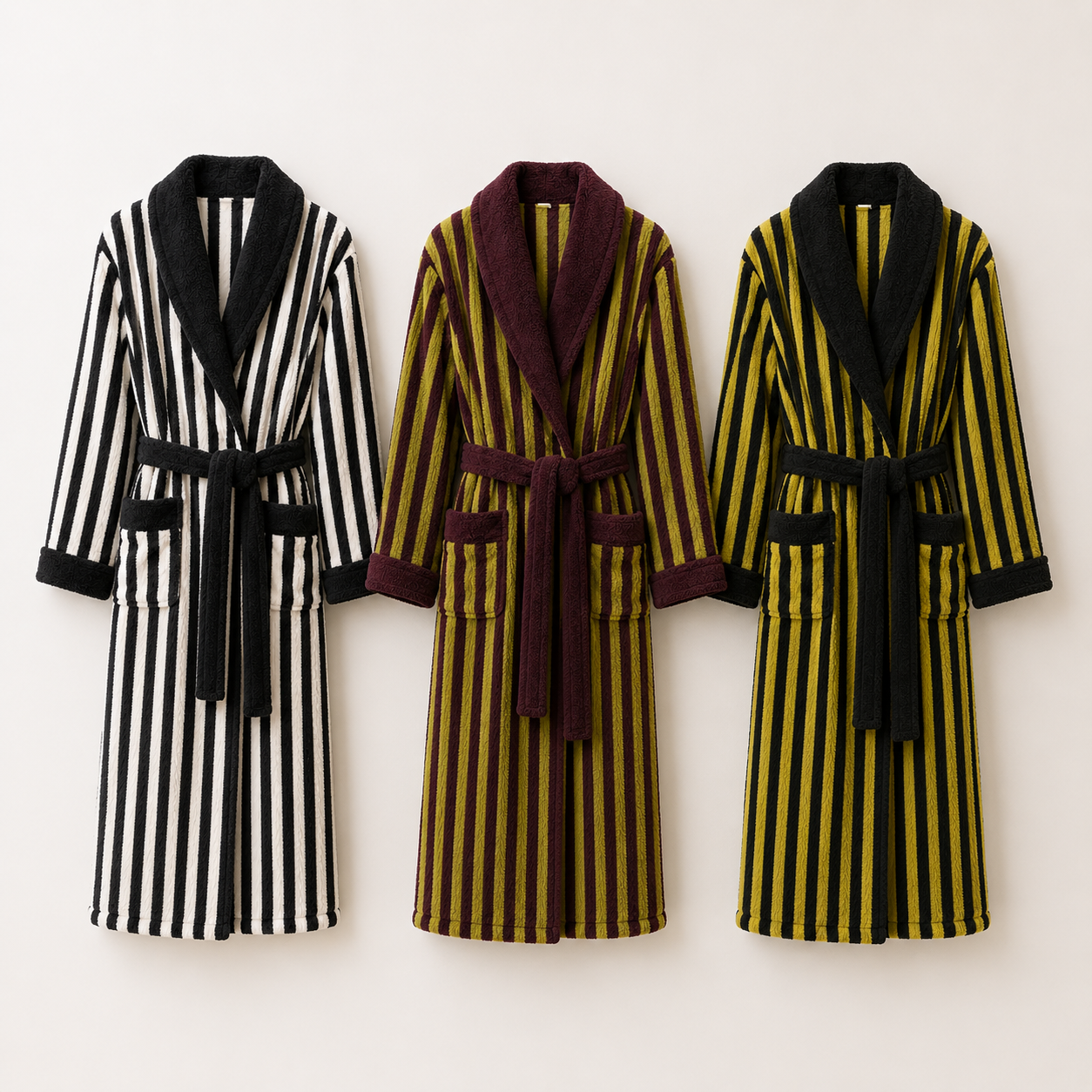 striped plush bathrobe color options