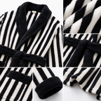 striped coral fleece bathrobe details