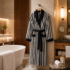 luxury striped bathrobe hotel bathroom scene