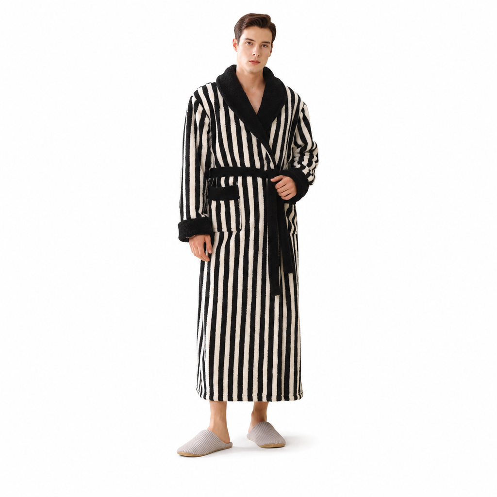 luxury striped plush bathrobe model