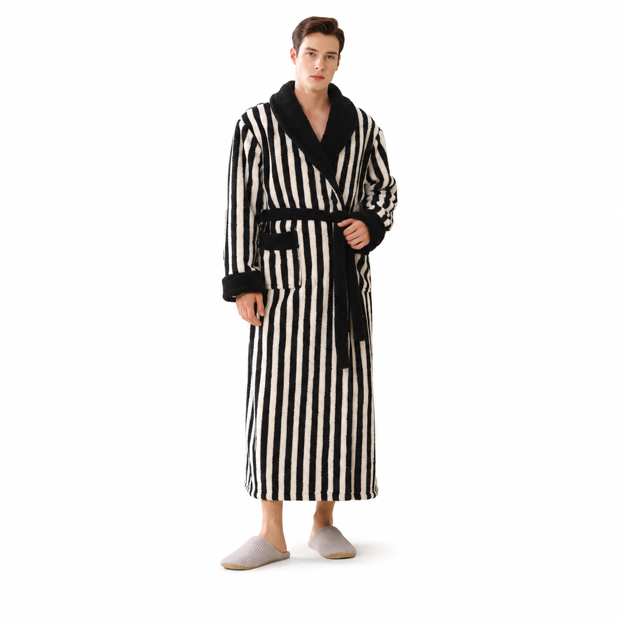 luxury striped plush bathrobe model