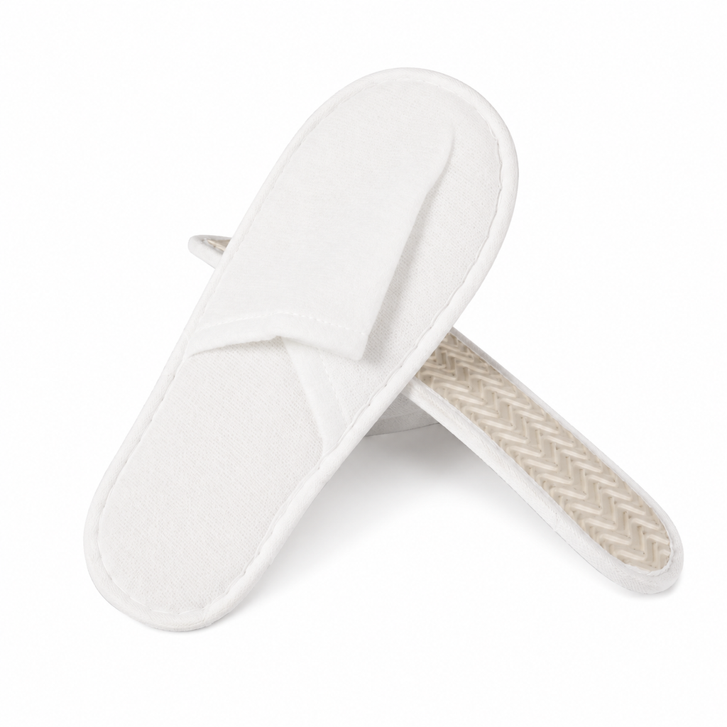 Disposable terry cloth hotel slippers with anti-slip sole