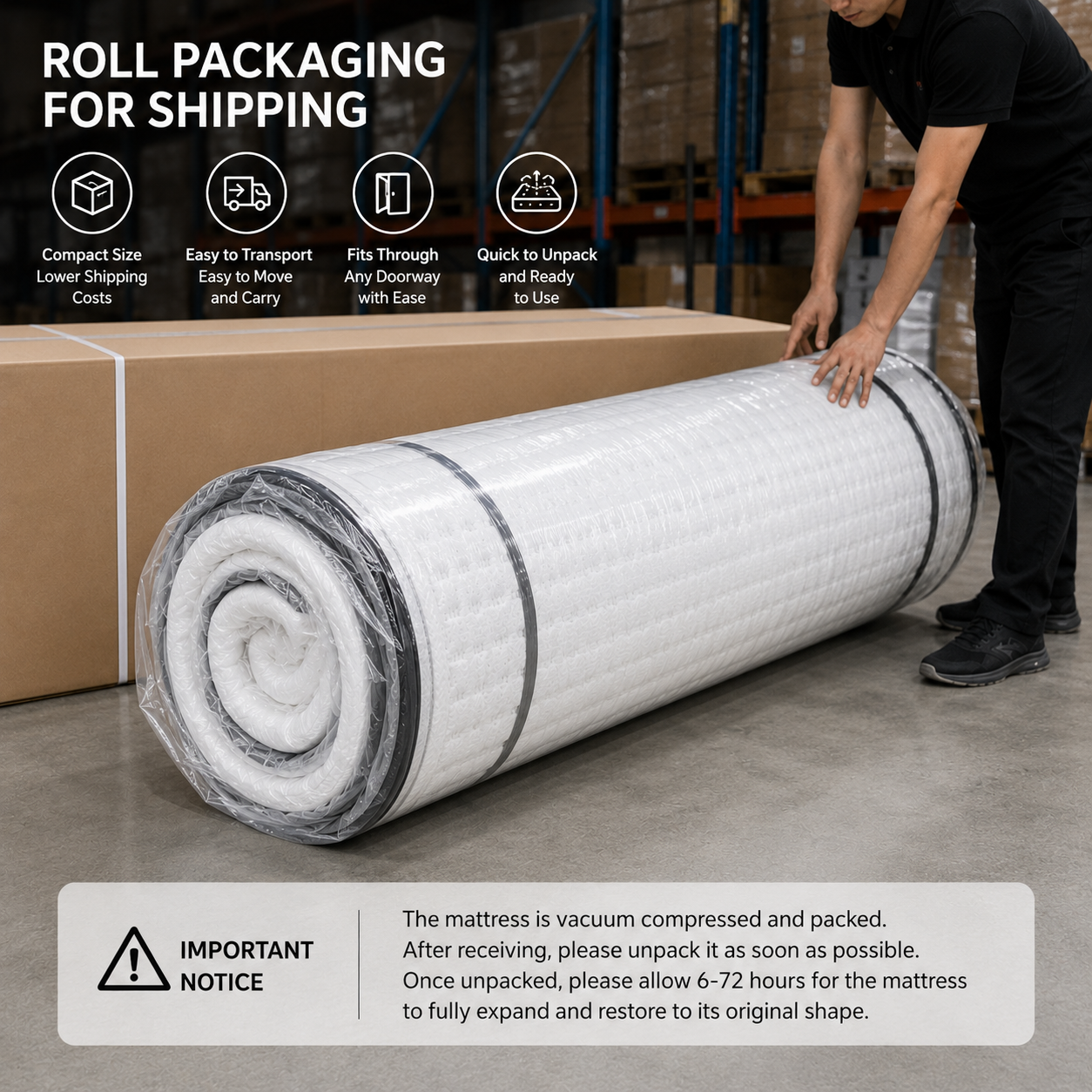 vacuum roll packed hotel mattress shipping