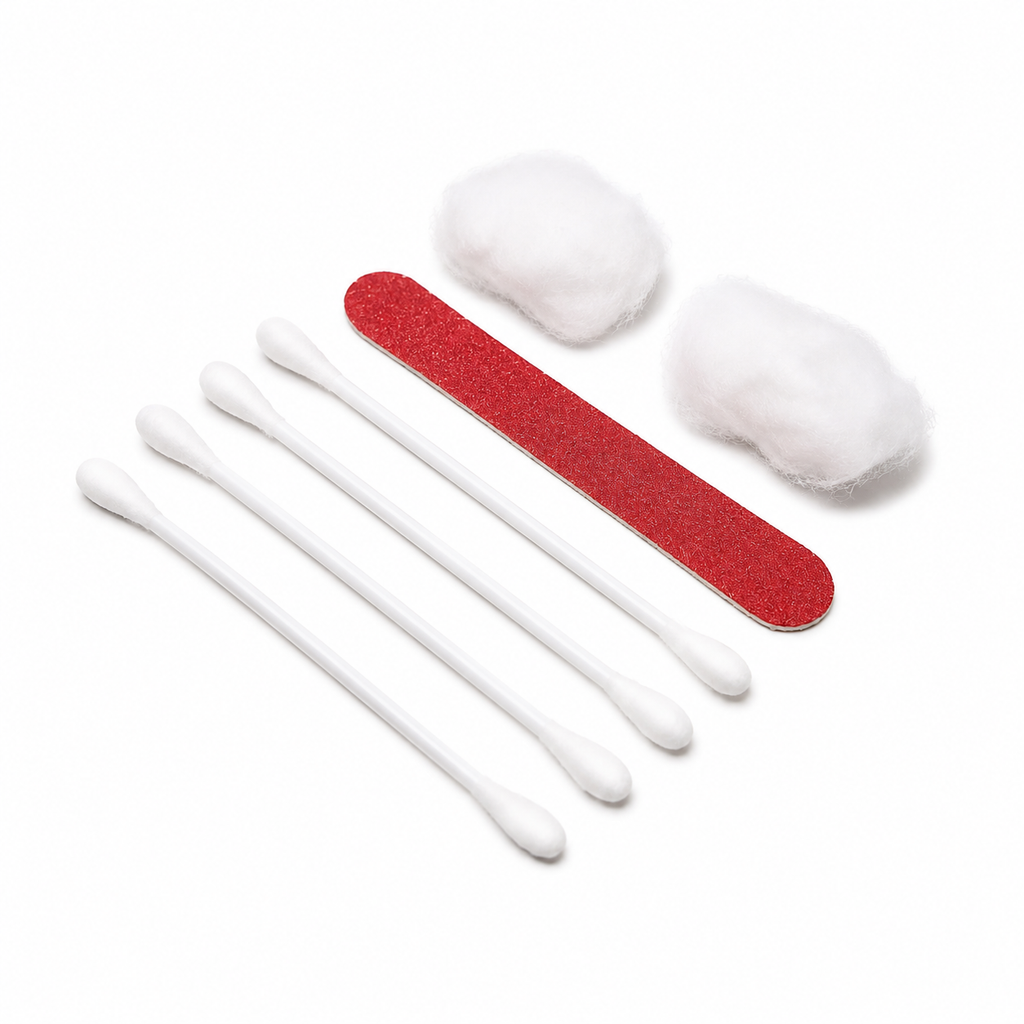cotton swabs cotton balls and nail file for hotel vanity kit