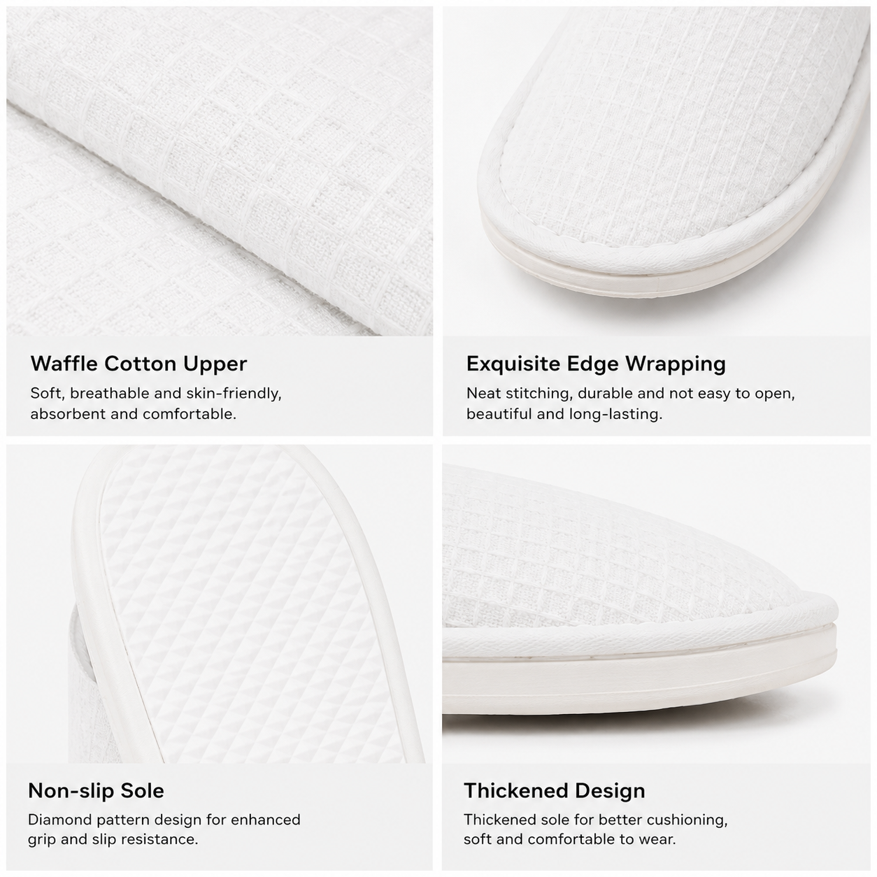 Waffle cotton texture and diamond anti-slip outsole details