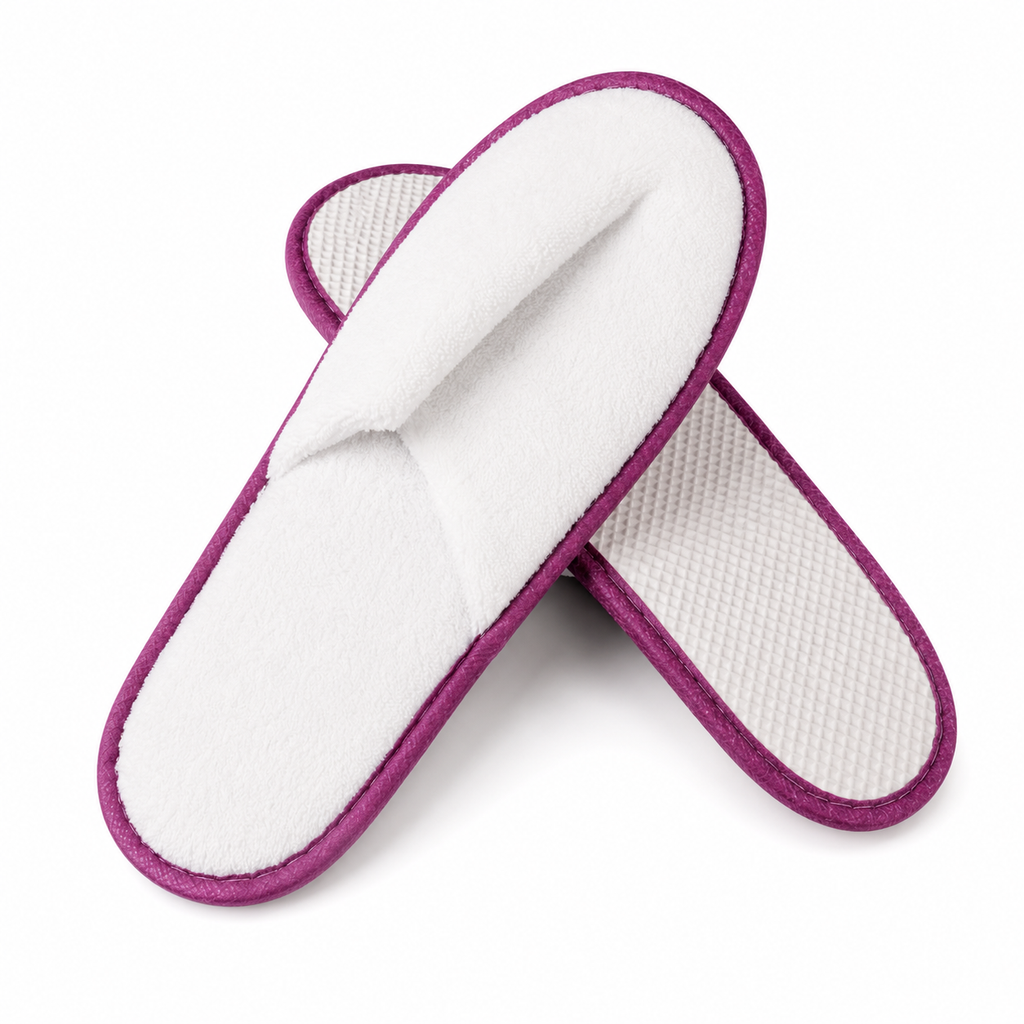 Luxury coral fleece hotel slippers with waterproof laminated sole