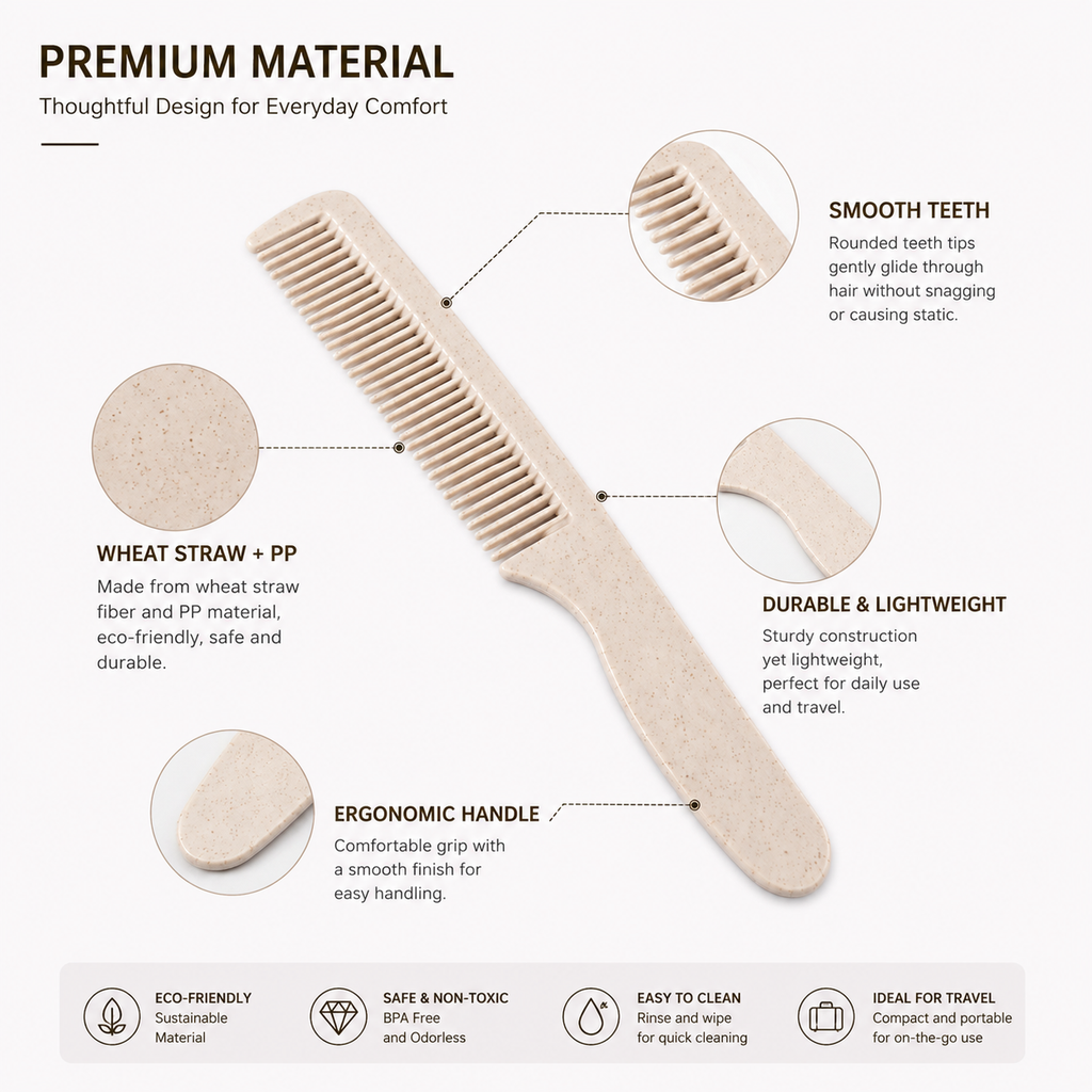 wheat straw handle comb smooth teeth eco-friendly material