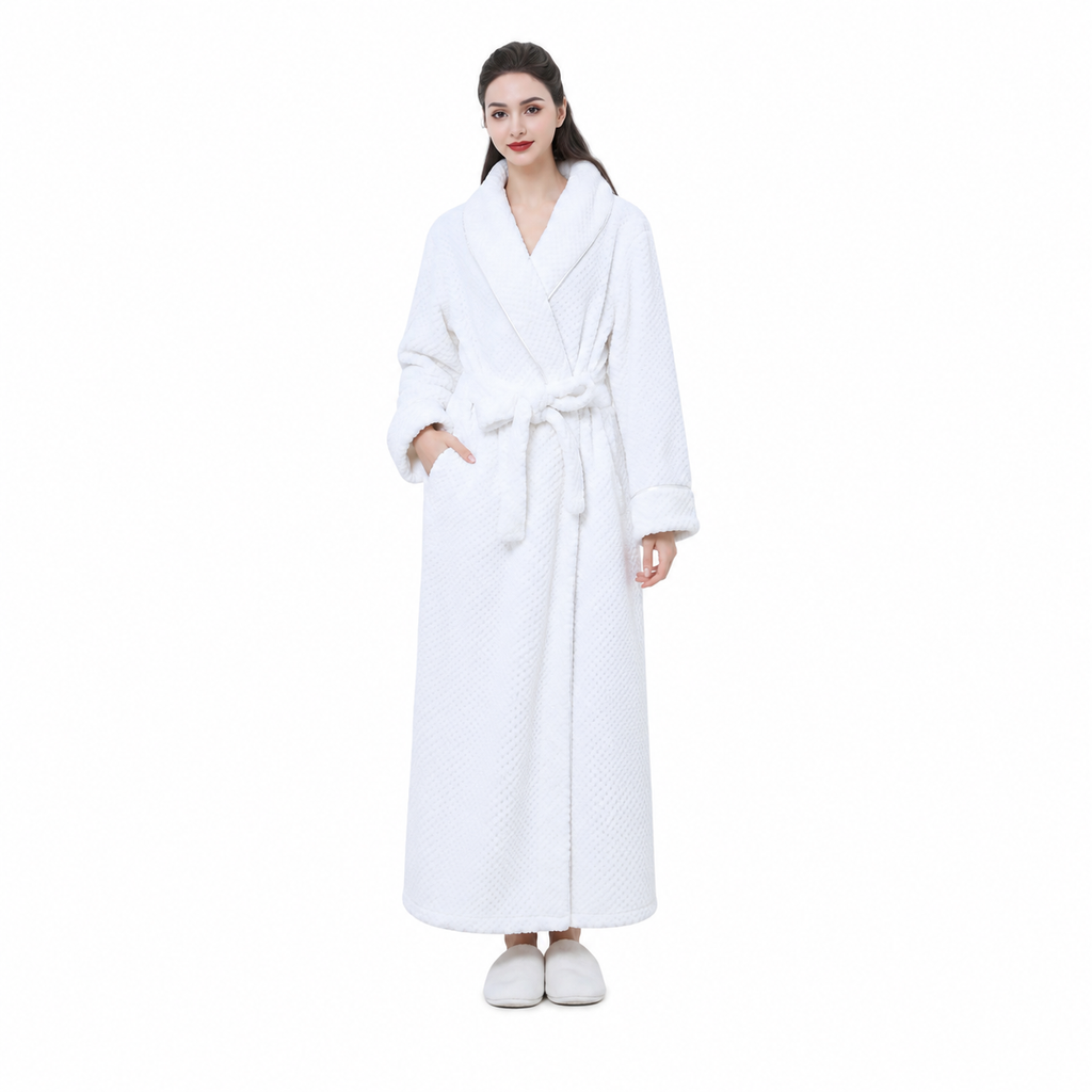 white flannel hotel bathrobe model