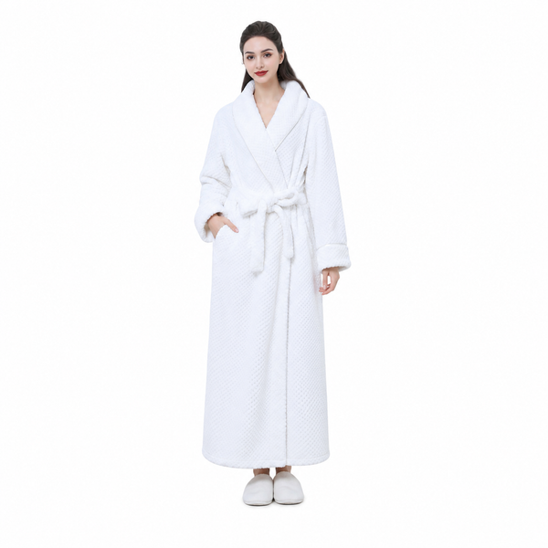 white flannel hotel bathrobe model