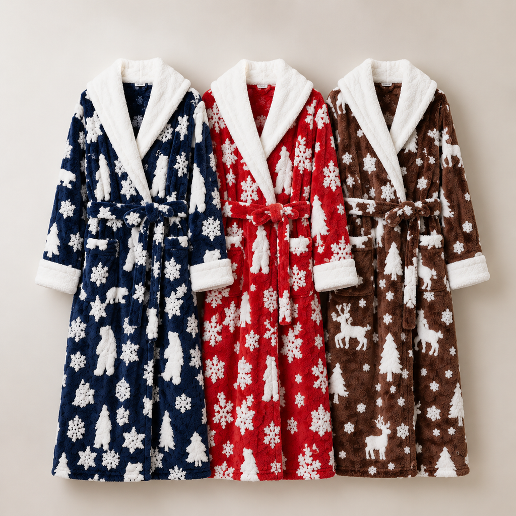 winter embossed sherpa bathrobe color options