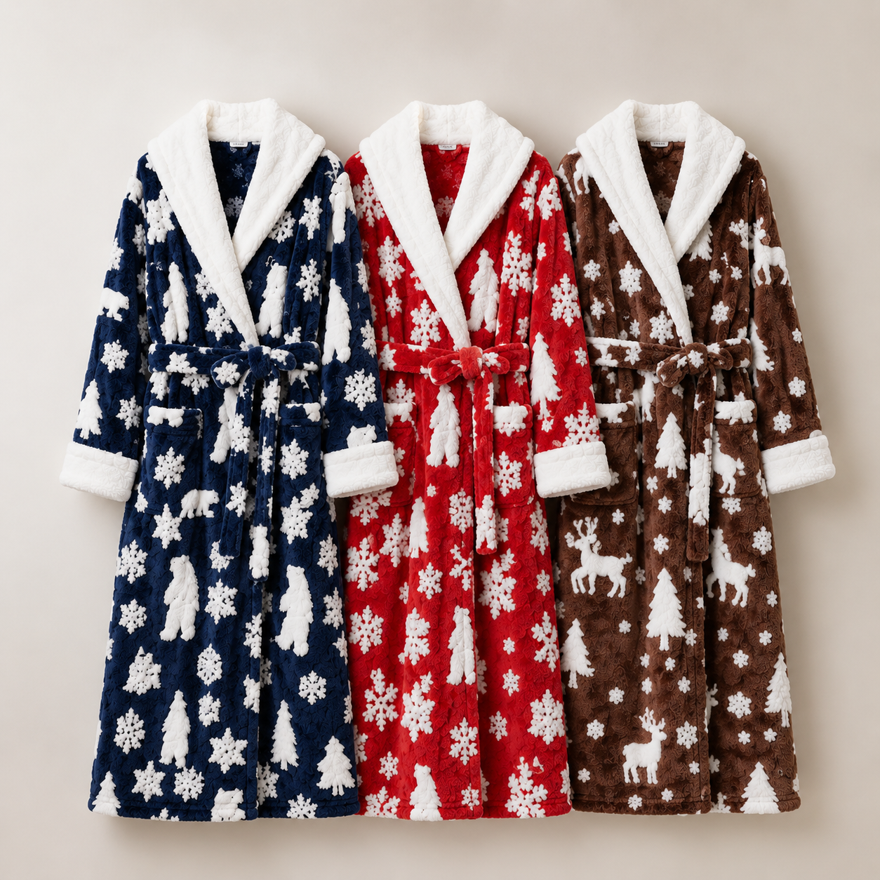 winter embossed sherpa bathrobe color options