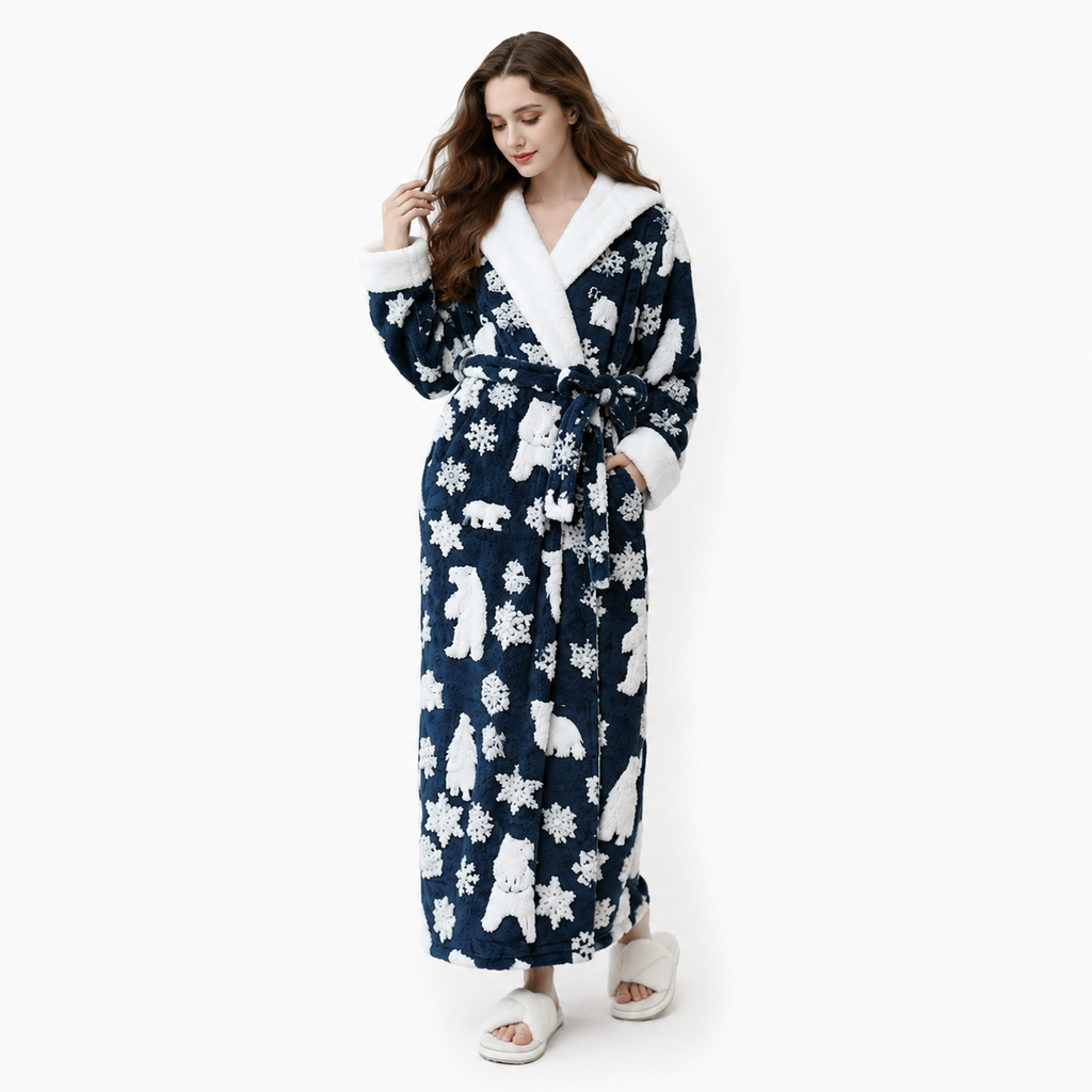 luxury winter embossed plush bathrobe model